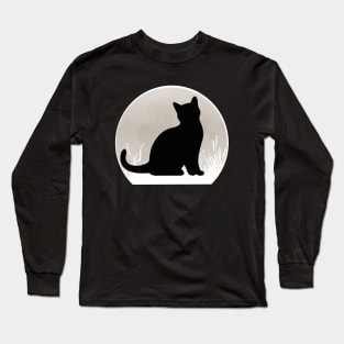 Cat Watching Sunset Retro Vintage Long Sleeve T-Shirt